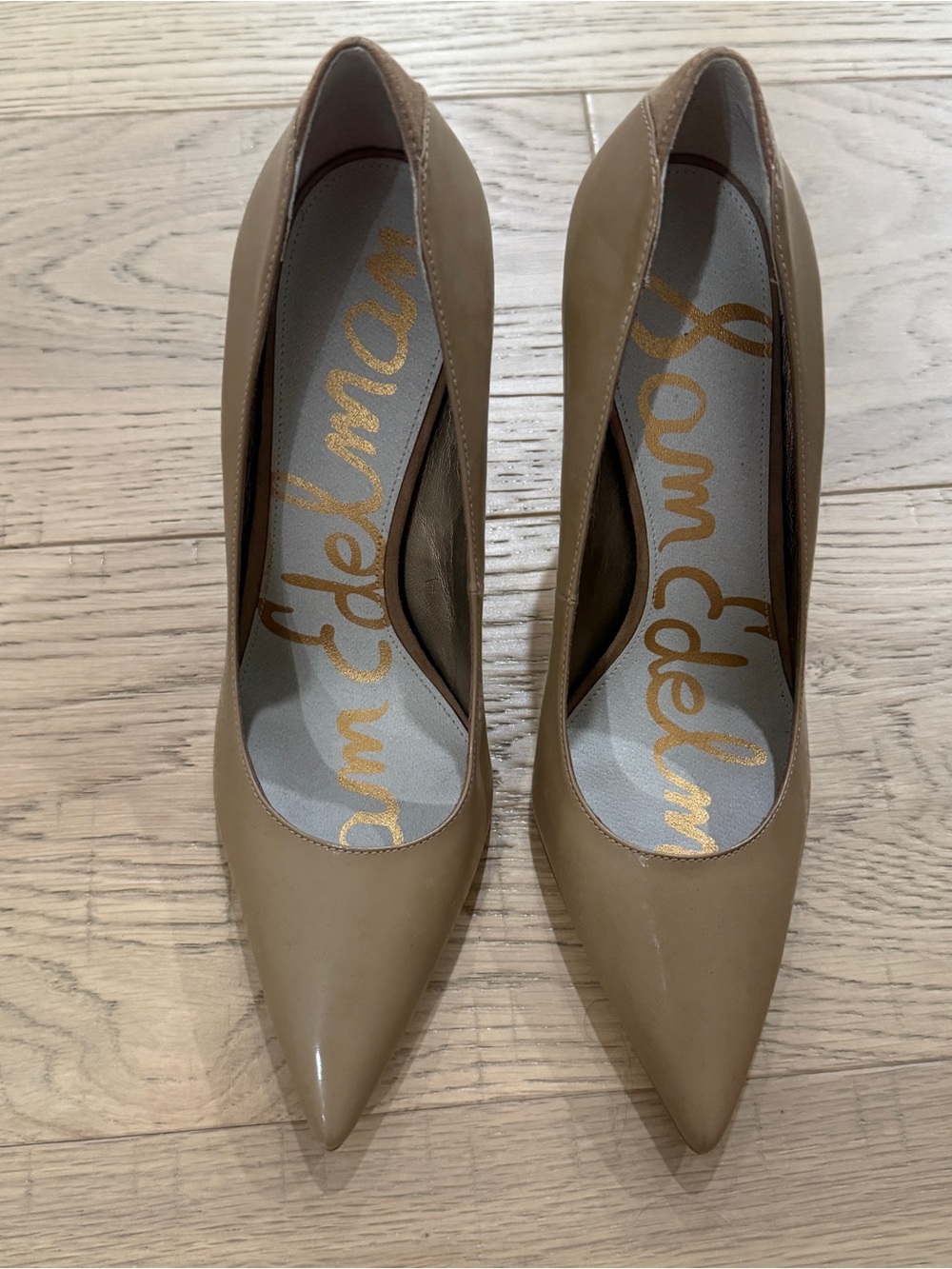 Sam Edelman | Beige Patent Pointed-Toe Pumps
